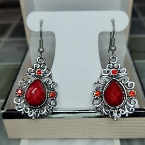Elegant Silver and Red Dangle Earrings